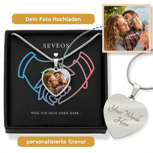 SEVEOS Herzchenkette - Personalisierbare Halskette mit Bild und Gravur-Option